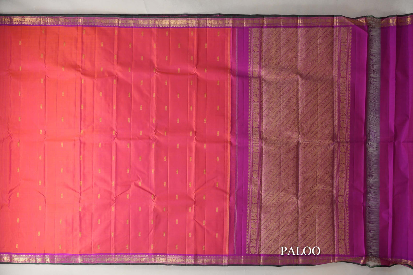 Dual Tone of Orange & Pink Vintage Kanjivaram Silk Saree paloo