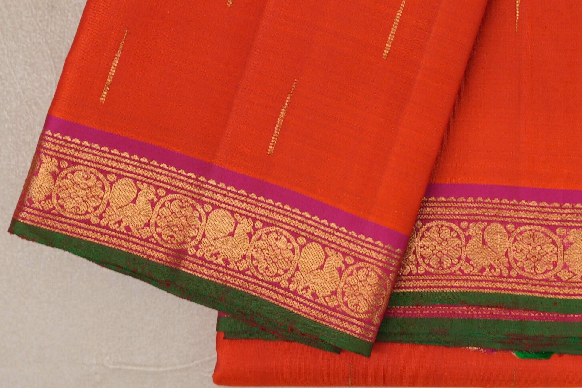 Bright Orange Vintage Kanjivaram Silk Saree border
