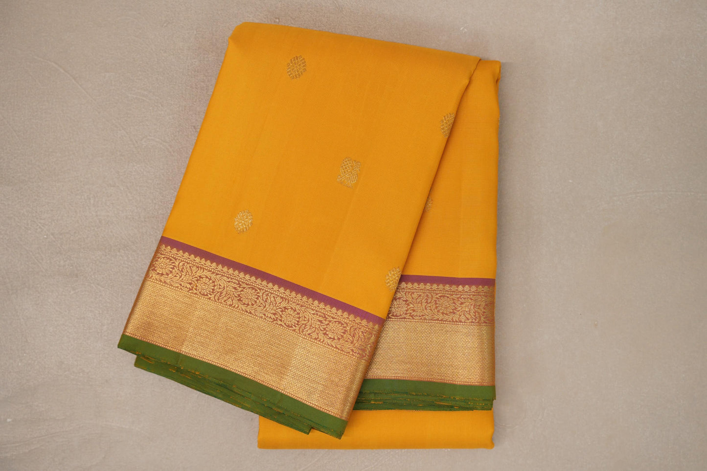 Yellow with Pink with Green Selvedge Borders Vintage Kanjivaram Silk Saree