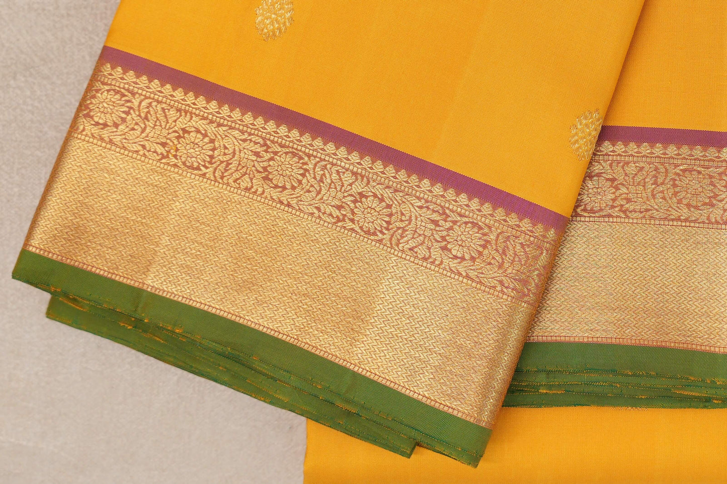 Yellow with Pink Vintage Kanjivaram Silk Saree border