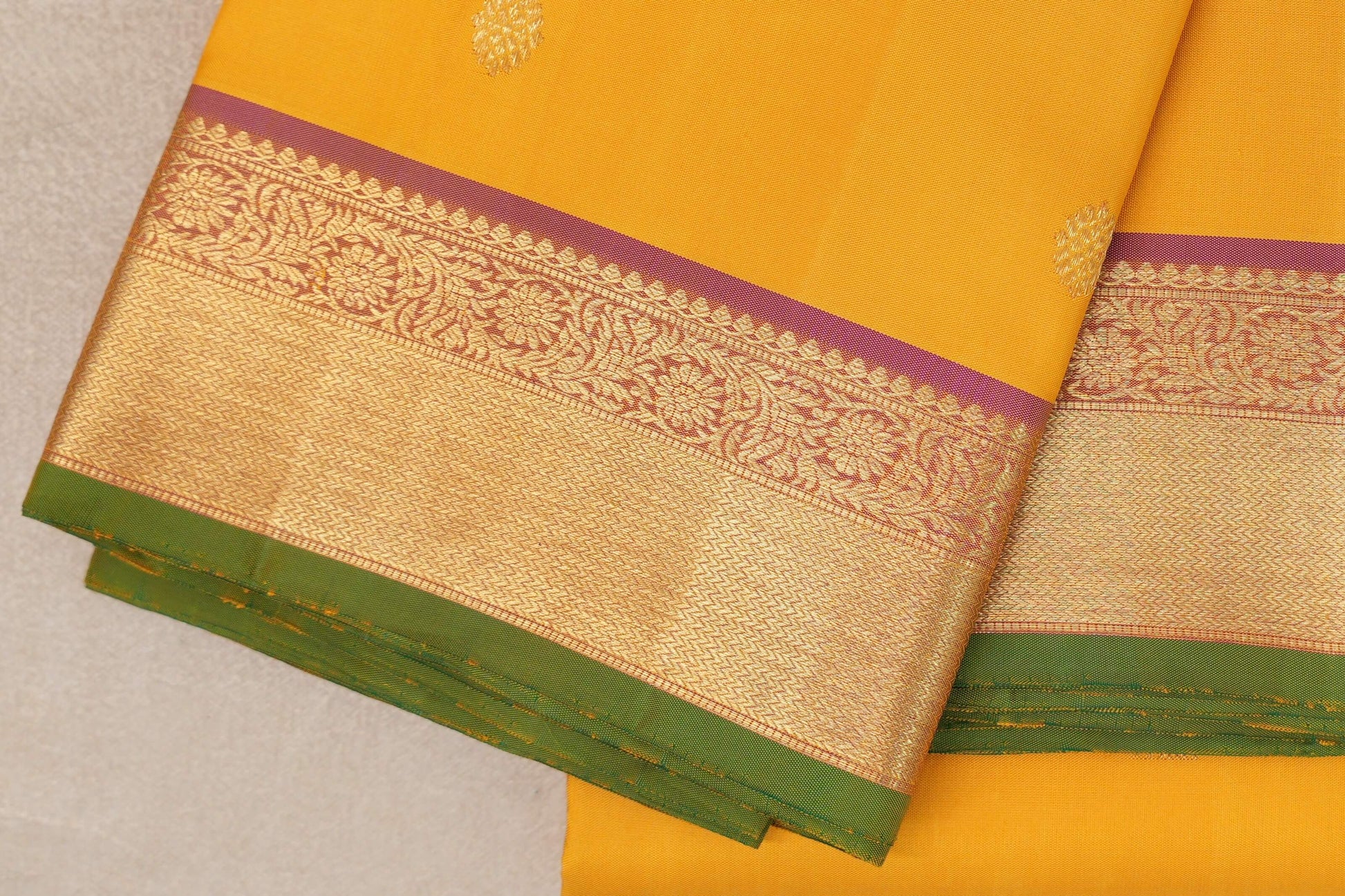 Yellow with Pink Vintage Kanjivaram Silk Saree border