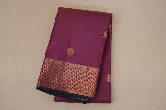Deep Magenta with Dark Green Selvedge Borders Vaira Oosi Vintage Kanjivaram Silk Saree SS8704