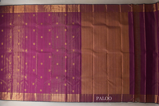Deep Magenta with Dark Green Selvedge Borders Vaira Oosi Vintage Kanjivaram Silk Saree SS8704