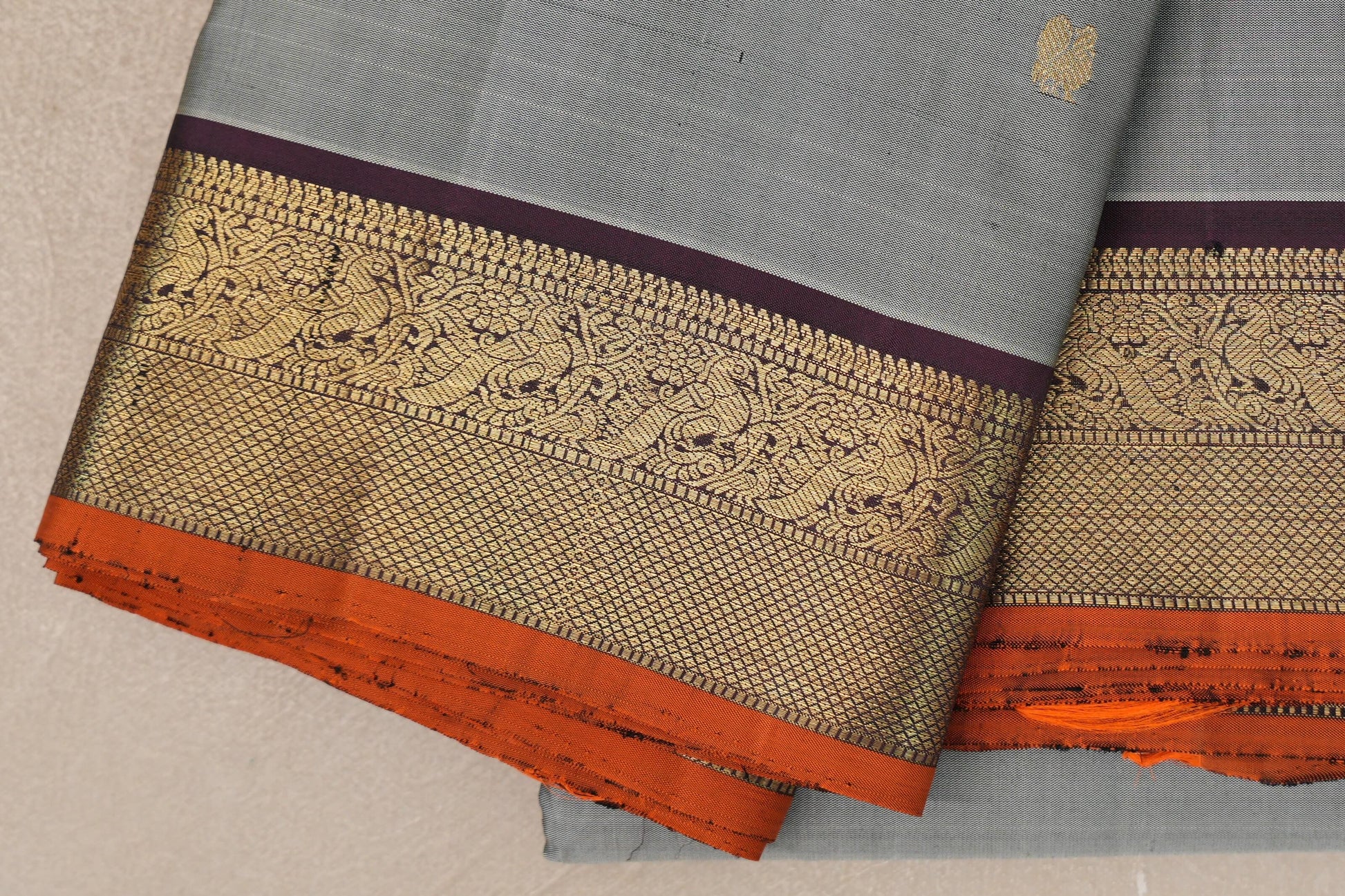 Grey with Maroon Vintage Kanjivaram Silk Saree border