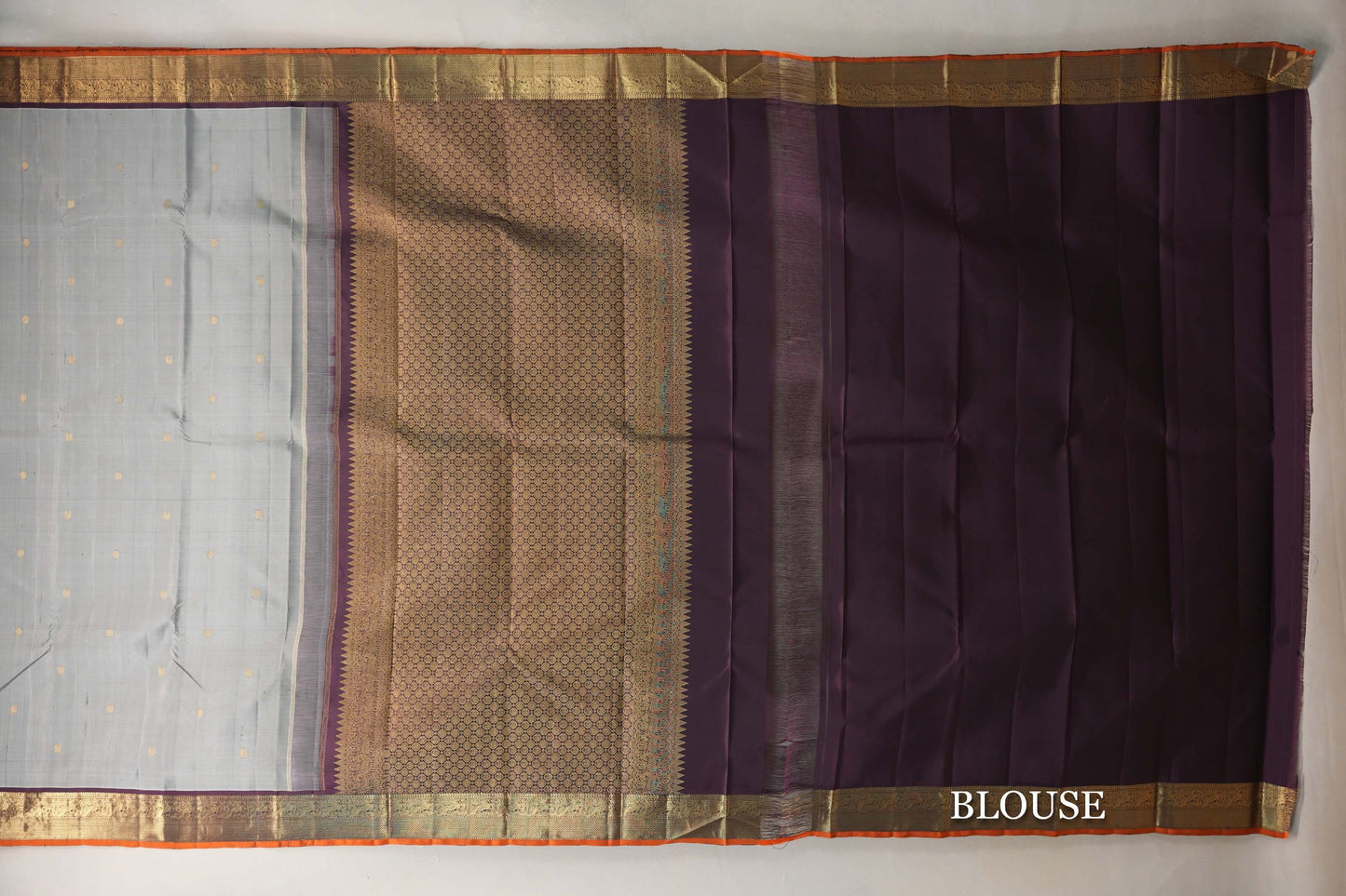Grey with Maroon with Rust Selvedge Borders Vintage Kanjivaram Silk Saree blouse