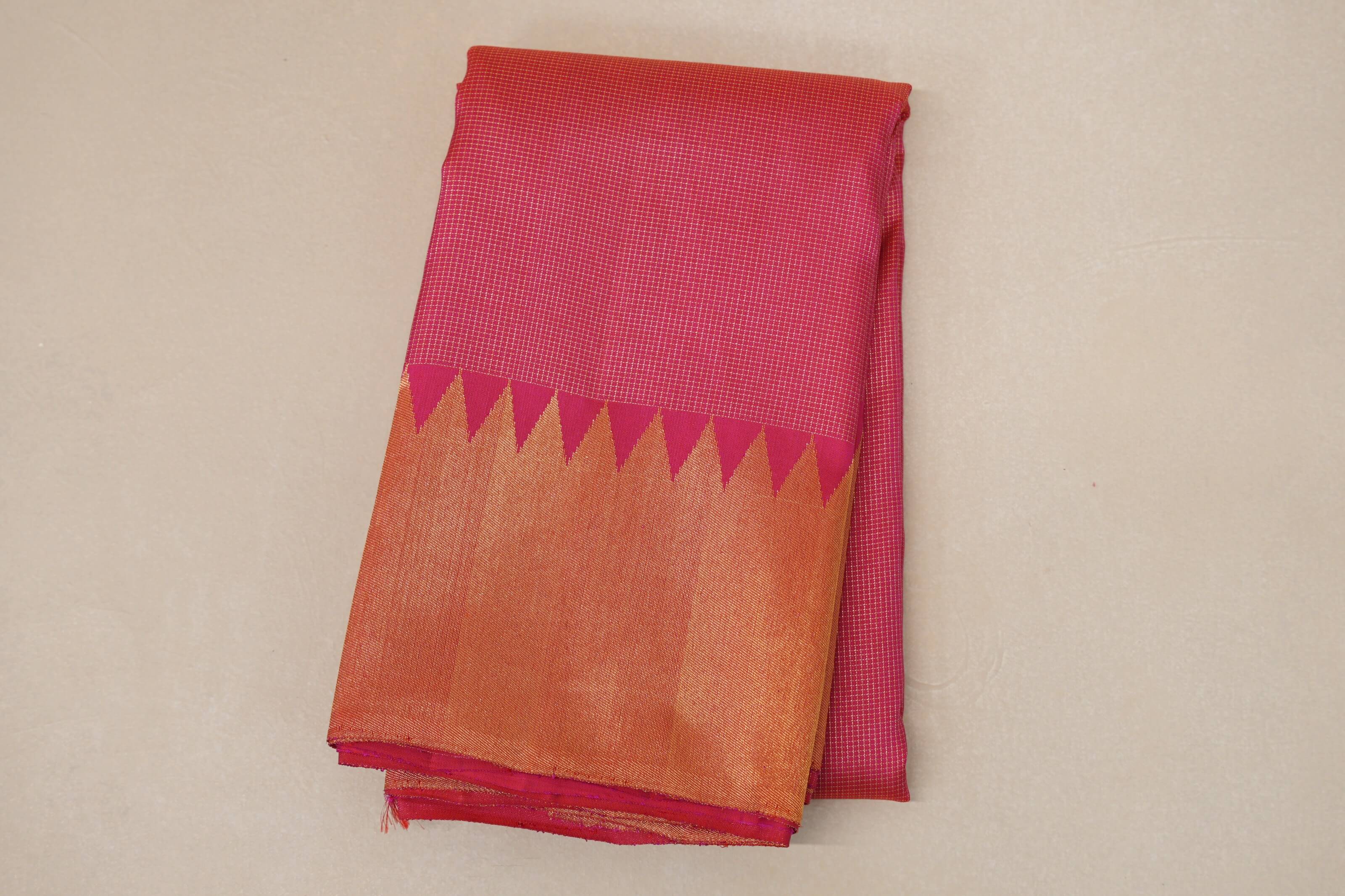 Bright Pink Temple Borders Vintage Kanjivaram Silk Saree SS8706