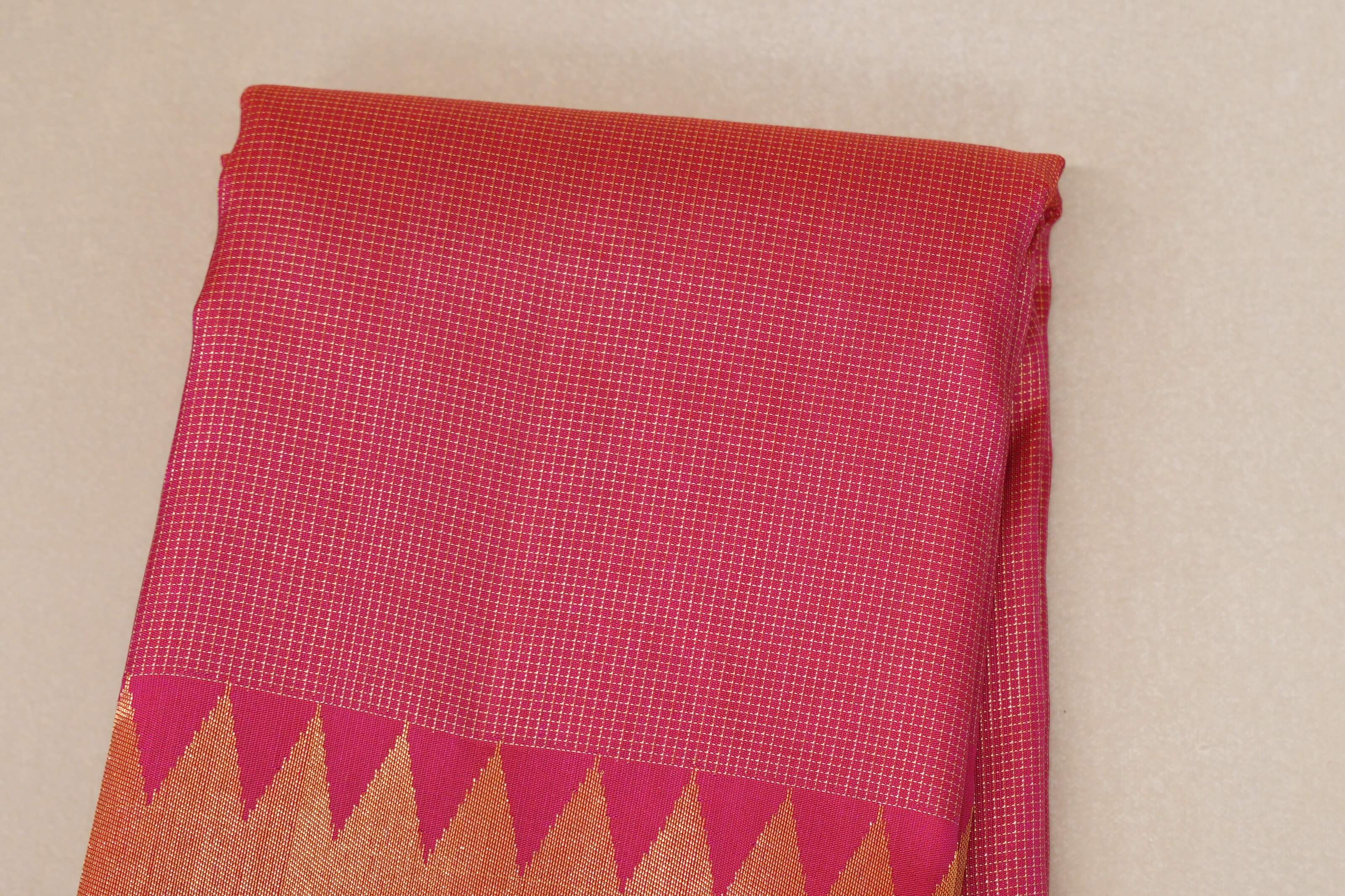 Bright Pink Temple Borders Vintage Kanjivaram Silk Saree SS8706