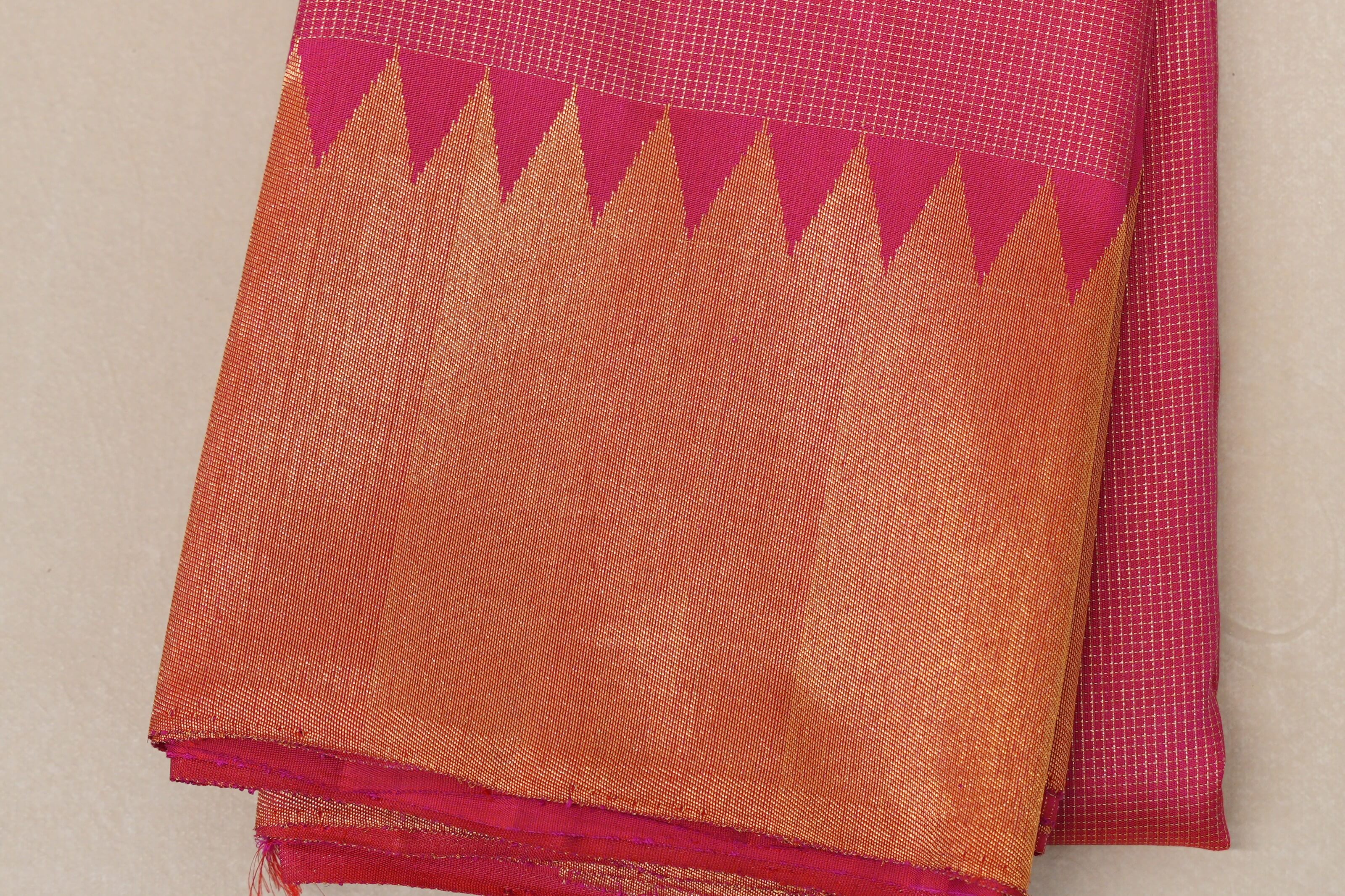 Bright Pink Temple Borders Vintage Kanjivaram Silk Saree SS8706