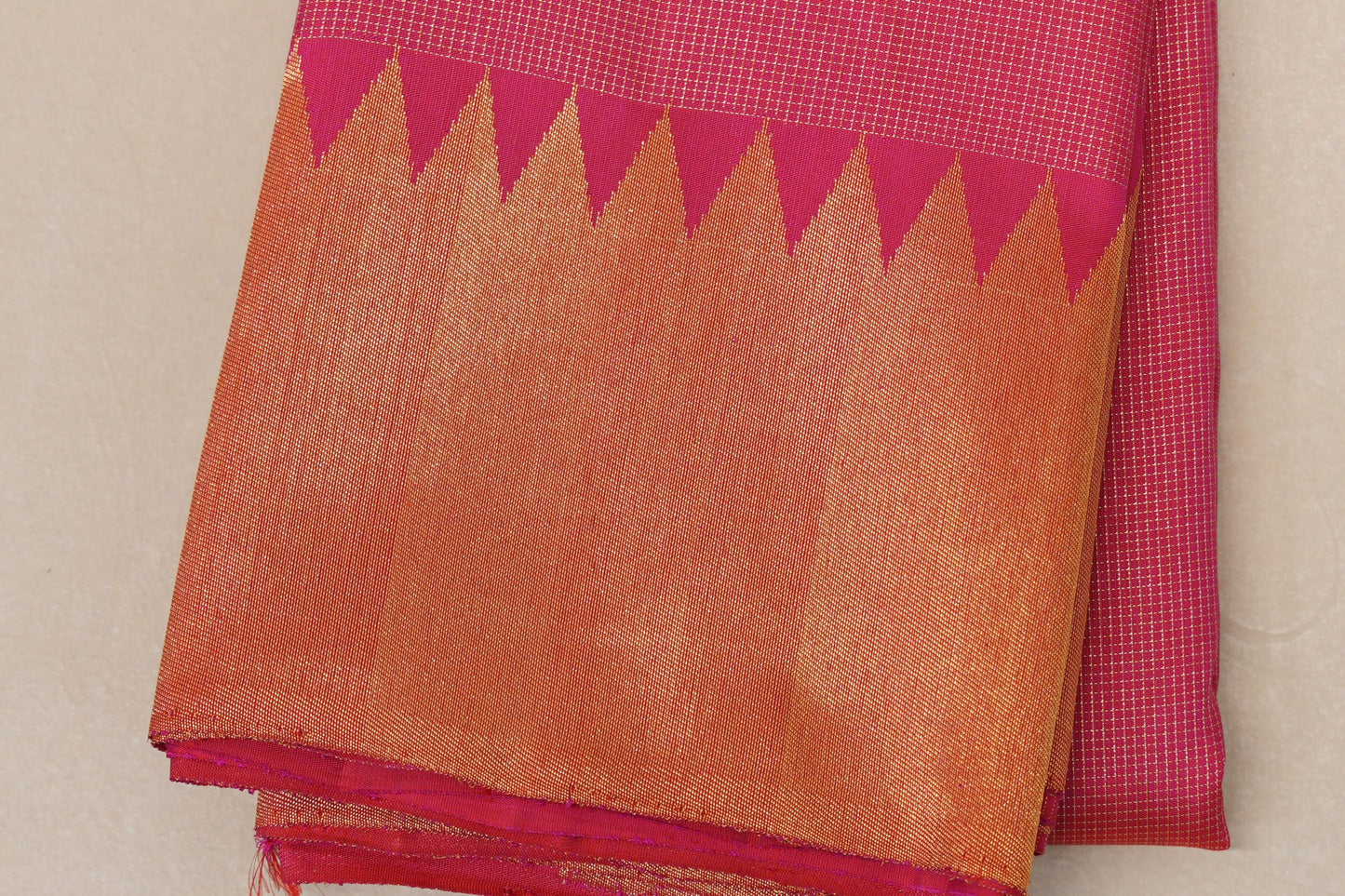 Bright Pink Temple Borders Vintage Kanjivaram Silk Saree SS8706