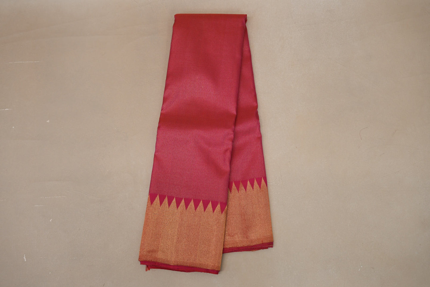 Bright Pink Temple Borders Vintage Kanjivaram Silk Saree SS8706
