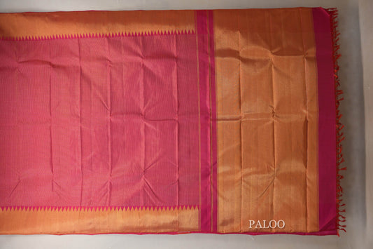 Bright Pink Temple Borders Vintage Kanjivaram Silk Saree SS8706