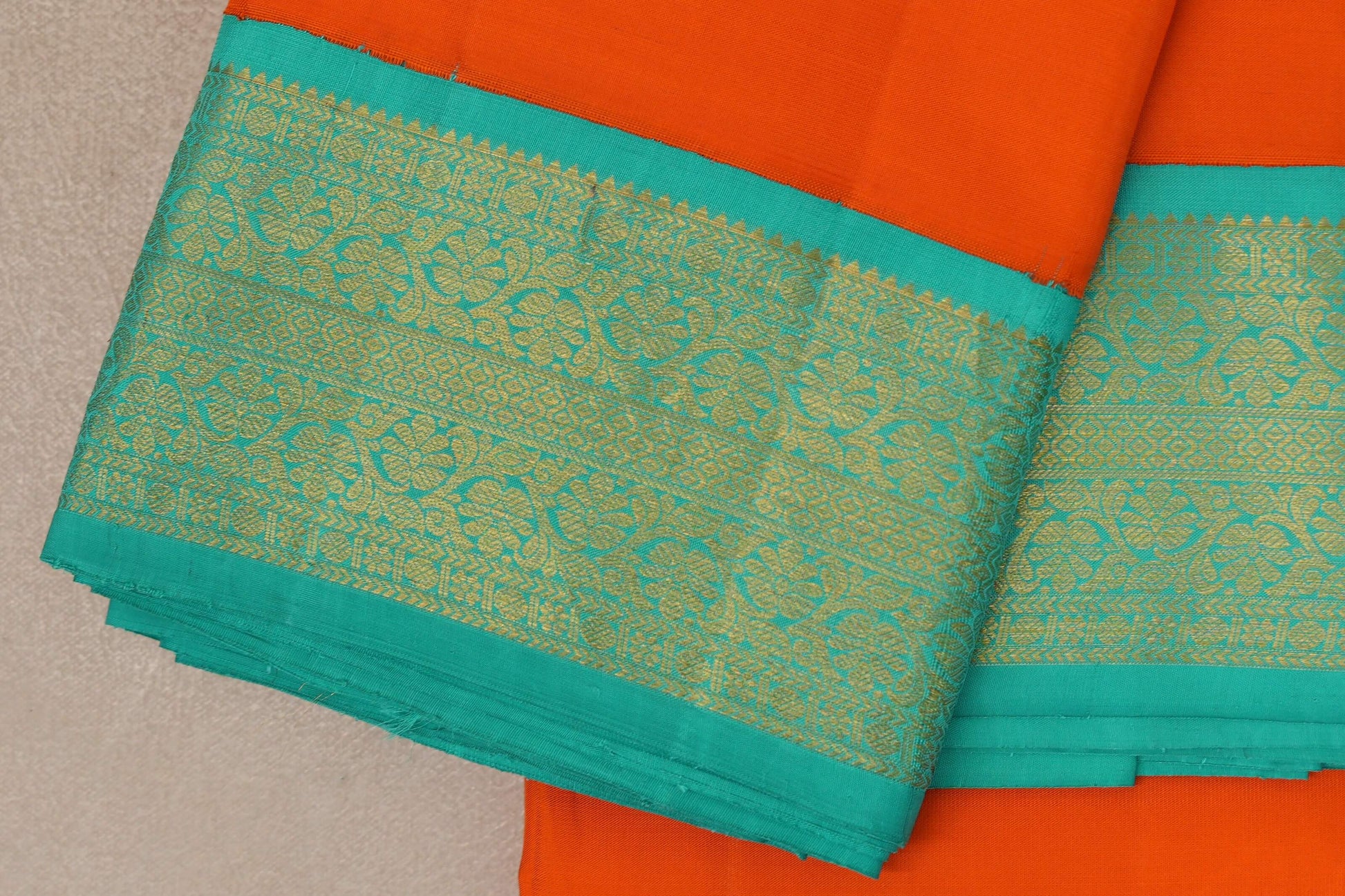 Bright Orange Vintage Kanjivaram Silk Saree border