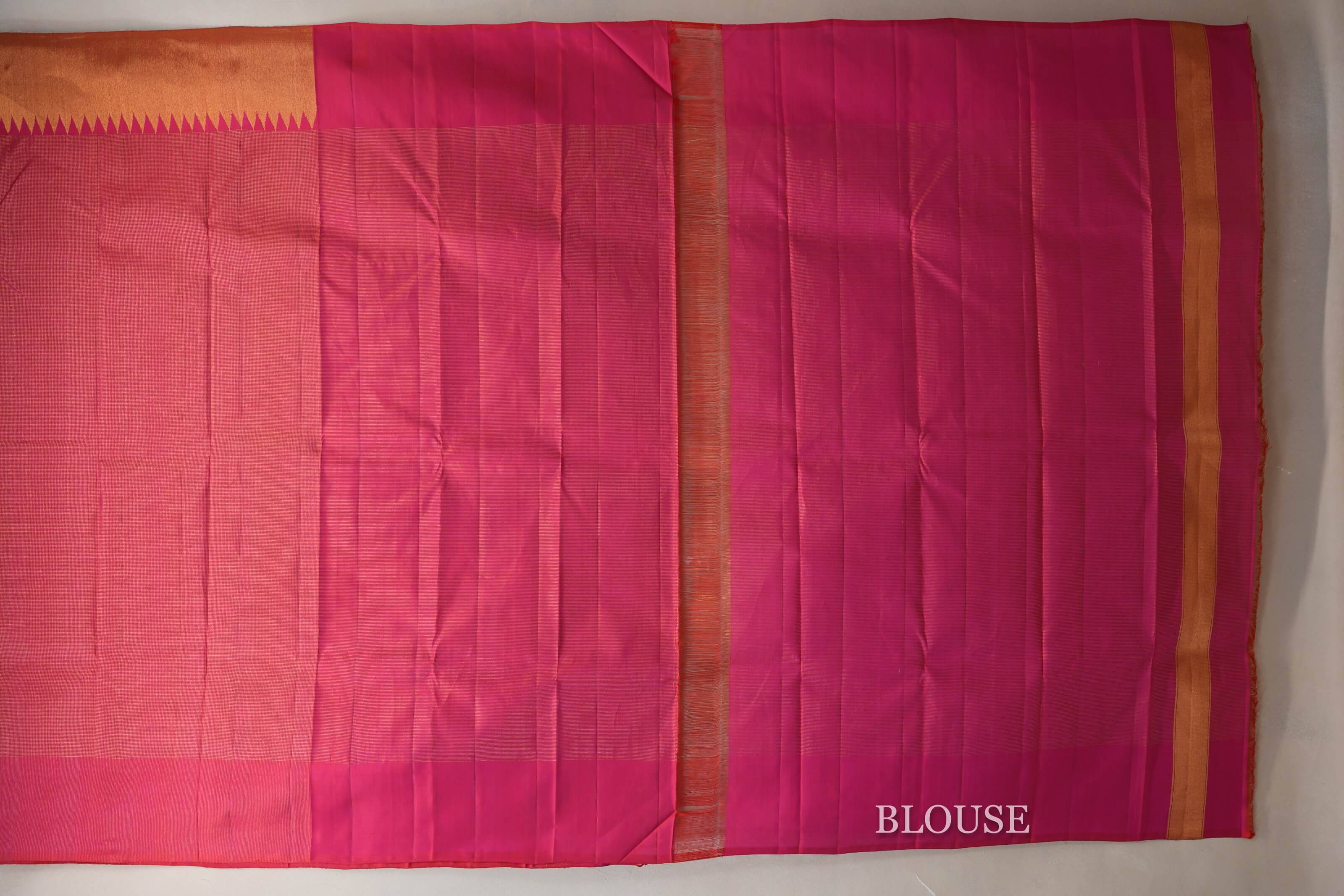 Bright Pink Temple Borders Vintage Kanjivaram Silk Saree SS8706