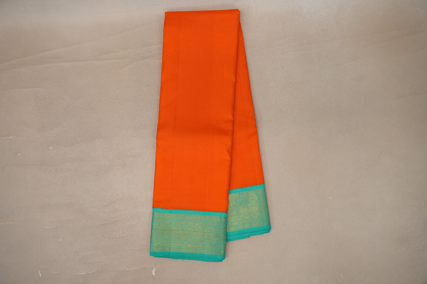 Online Bright Orange with Sea Green Borders Vintage Kanjivaram Silk Saree