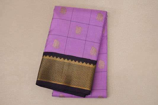 Dark Lavender with Wine Borders Vintage Kanjivaram Silk Saree SS8707