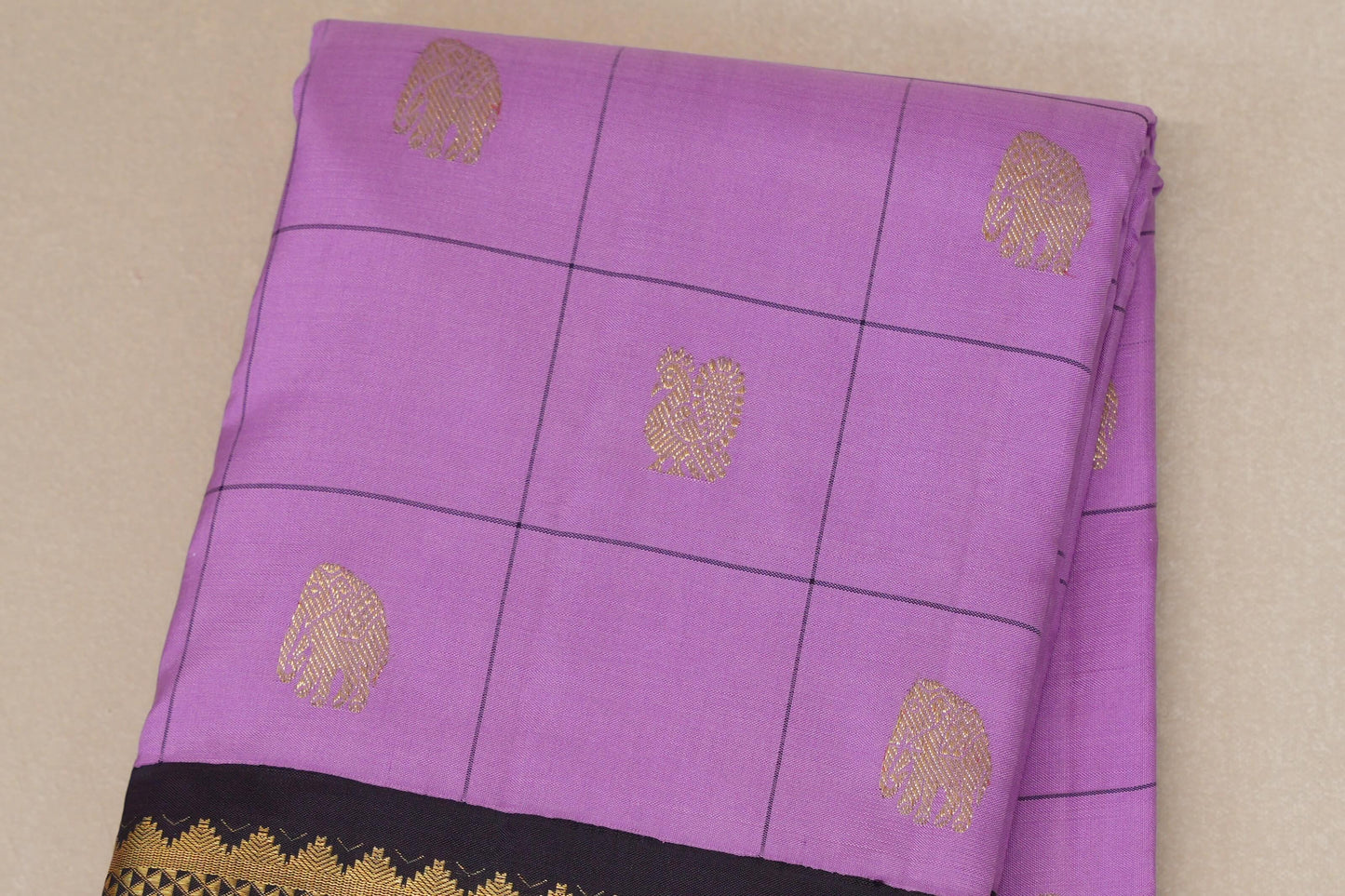 Dark Lavender with Wine Borders Vintage Kanjivaram Silk Saree SS8707