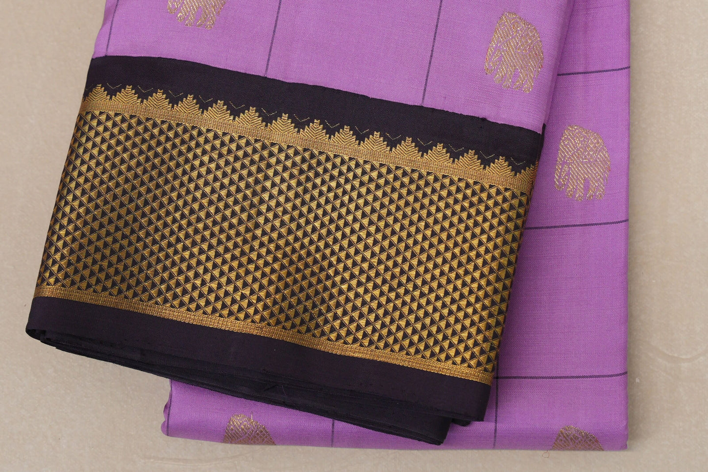 Dark Lavender with Wine Borders Vintage Kanjivaram Silk Saree SS8707