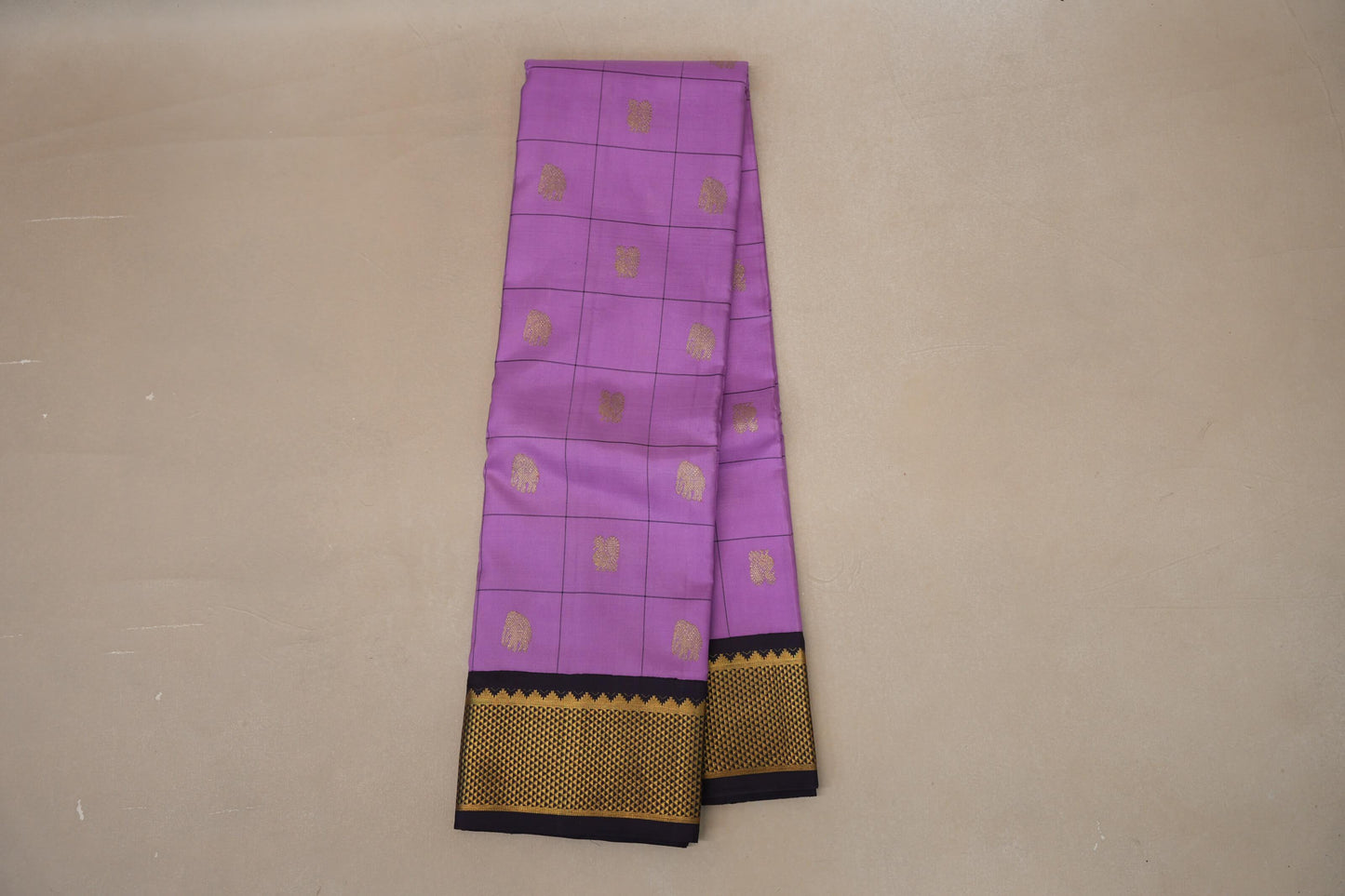 Dark Lavender with Wine Borders Vintage Kanjivaram Silk Saree SS8707
