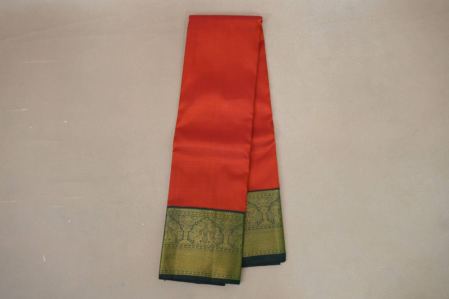 Orangish Red with Bottle Green Borders Vintage Kanjivaram Silk Saree SS8708