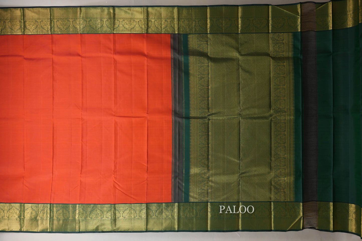 Orangish Red with Bottle Green Borders Vintage Kanjivaram Silk Saree SS8708