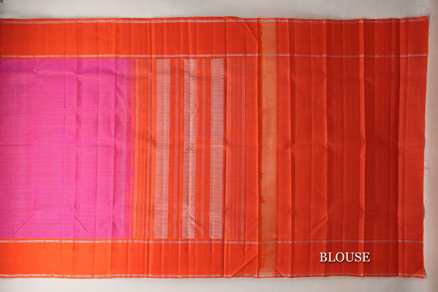 Magenta Zari Checks with Deep Orange Rettai Pettu Borders Vintage Kanjivaram Silk Saree blouse