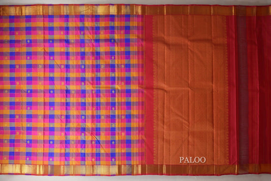 Multi Color Checks with Multi Color Borders Vintage Kanjivaram Silk Saree SS8709