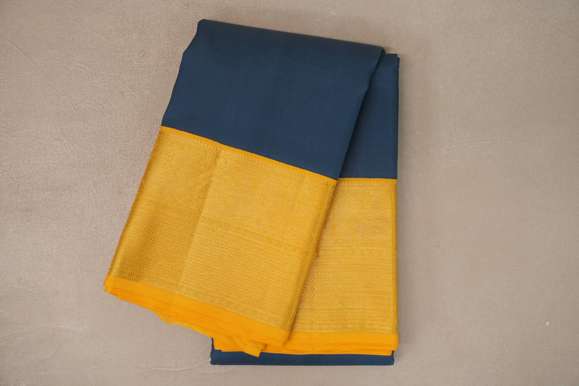 Jet Gray with Yellow Borders Vintage Kanjivaram Silk Saree