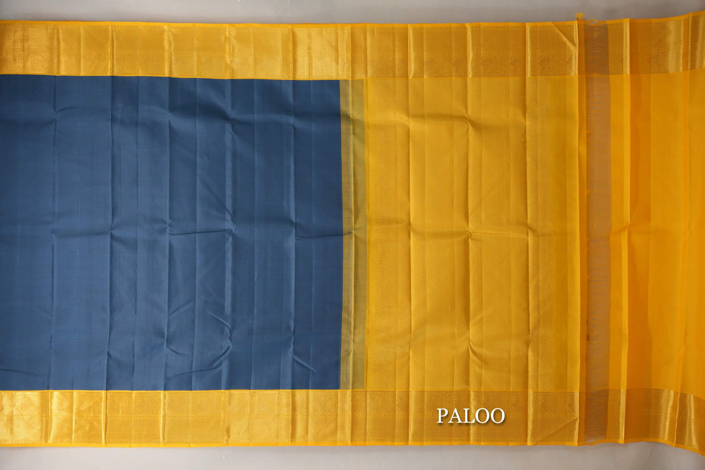 Jet Gray with Yellow Borders Vintage Kanjivaram Silk Saree paloo