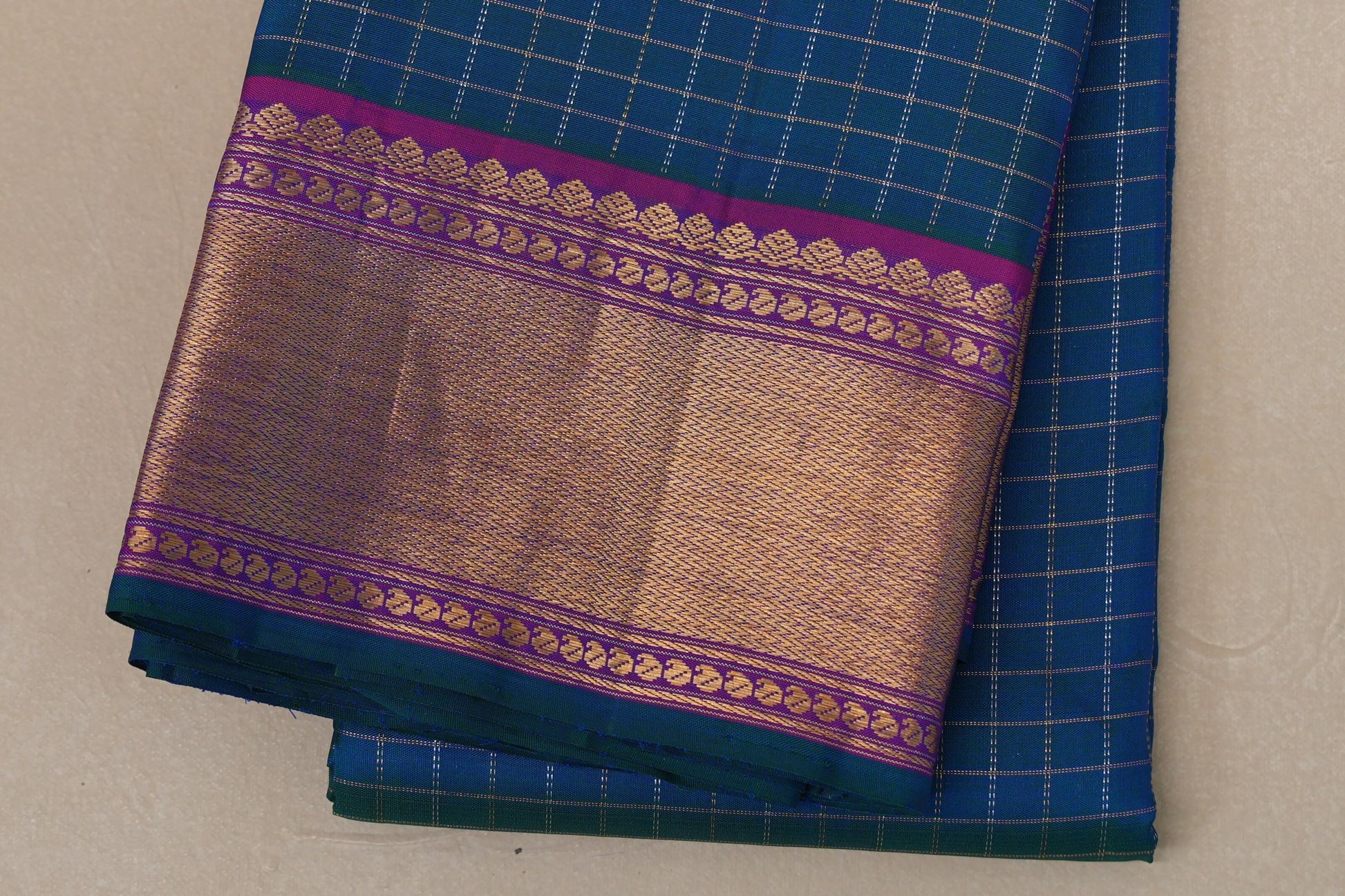 Peacock Blue Kanjivaram Silk Saree   border zoom