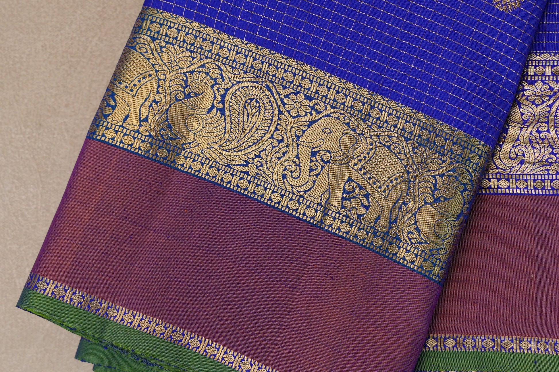 Royal Blue Zari Checked Vintage Kanjivaram Silk Saree border