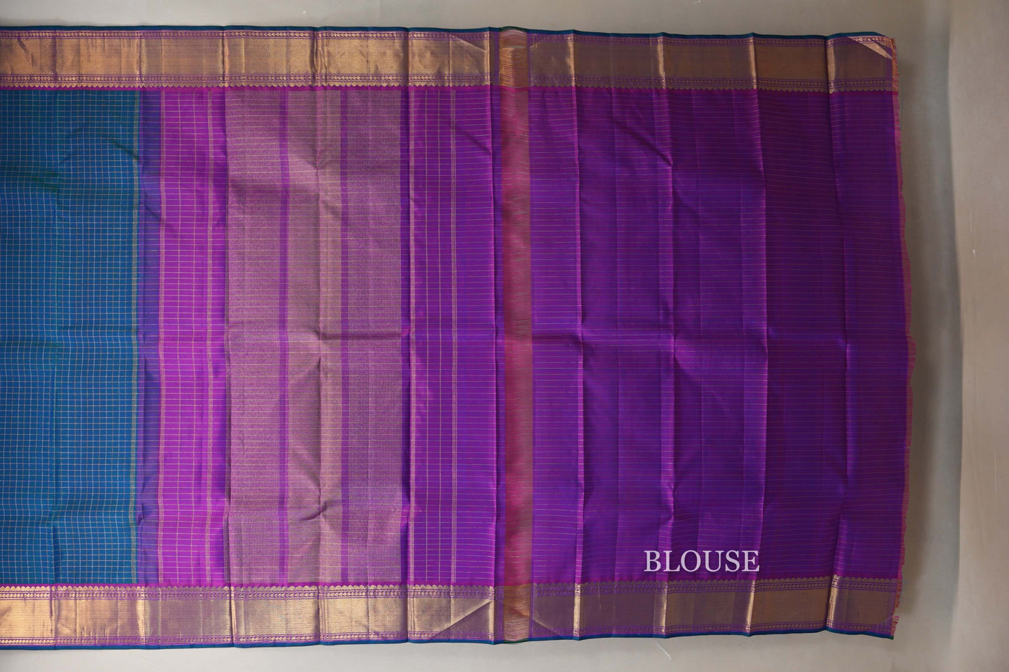 Peacock Blue Kanjivaram Silk Saree  blouse