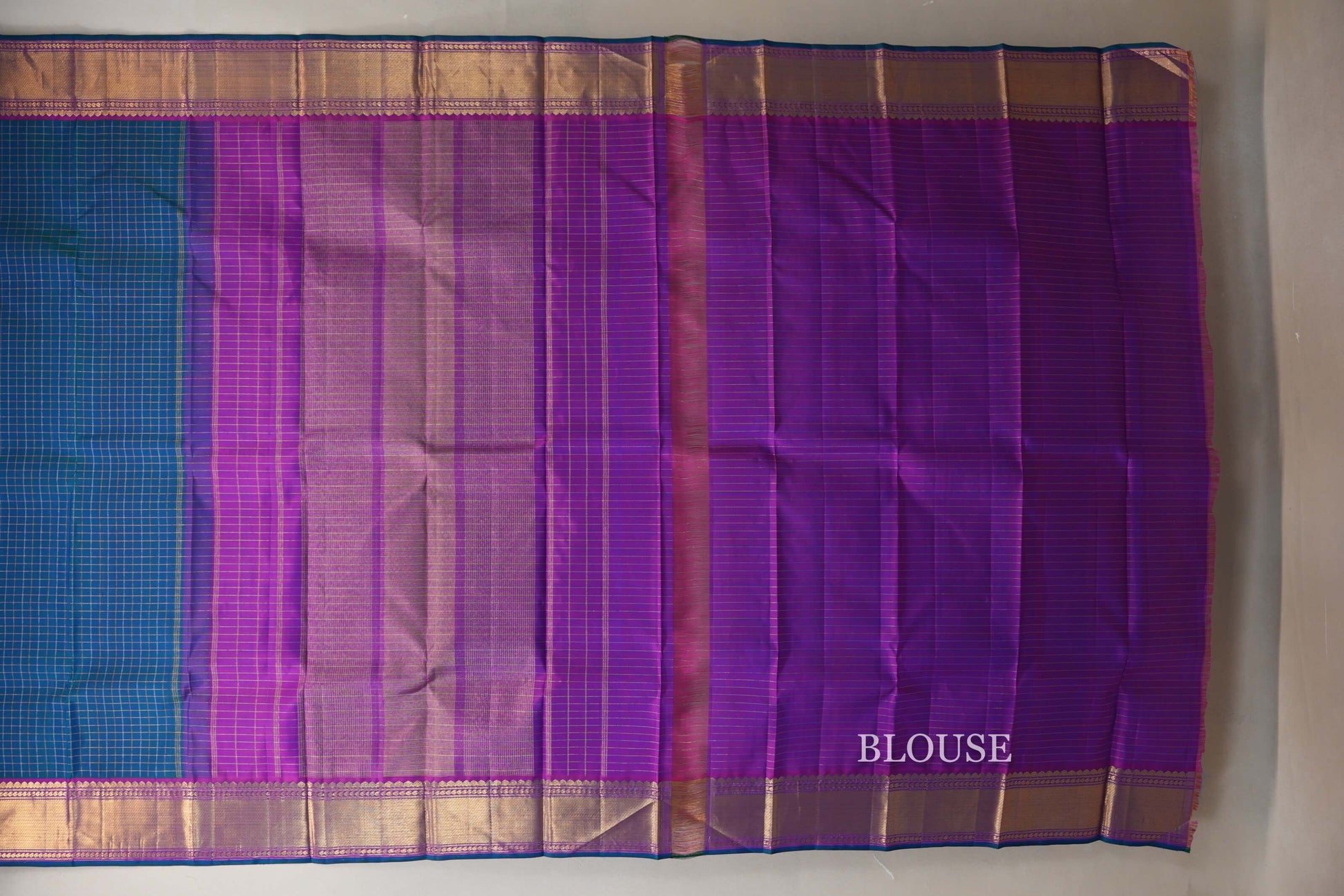 Peacock Blue Kanjivaram Silk Saree  blouse