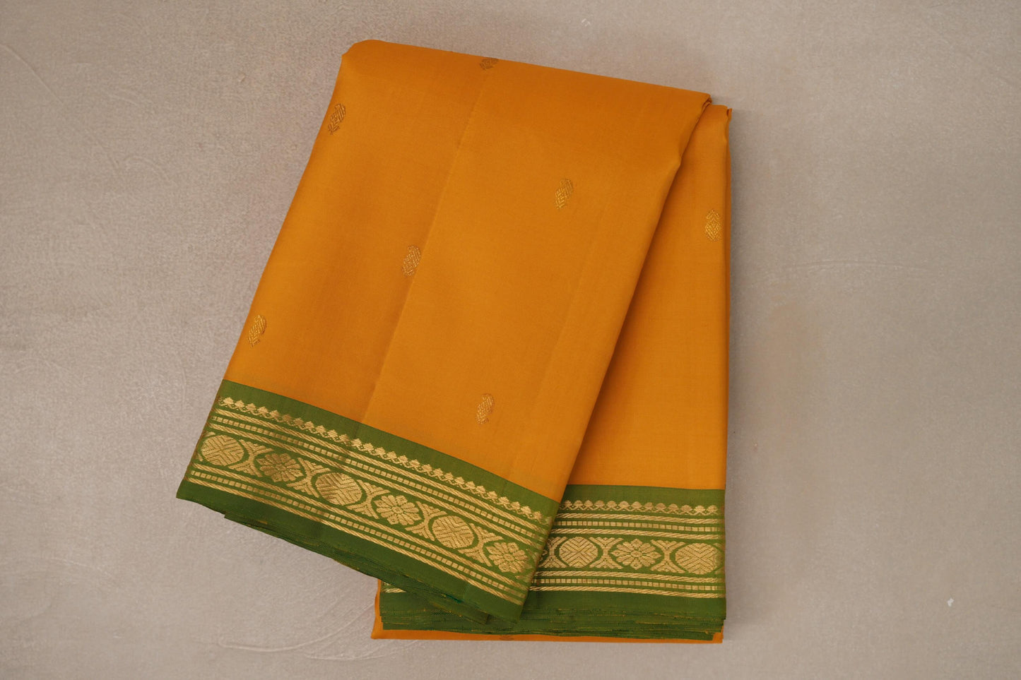 Mustard with Greenish Mustard Borders Vintage Kanjivaram Silk Saree