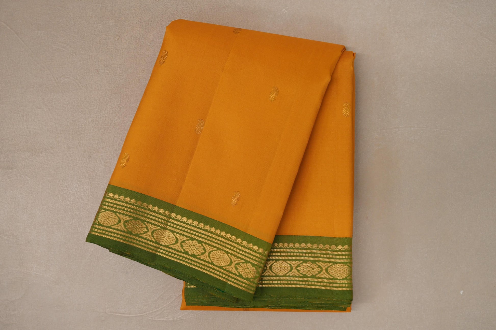 Mustard with Greenish Mustard Borders Vintage Kanjivaram Silk Saree