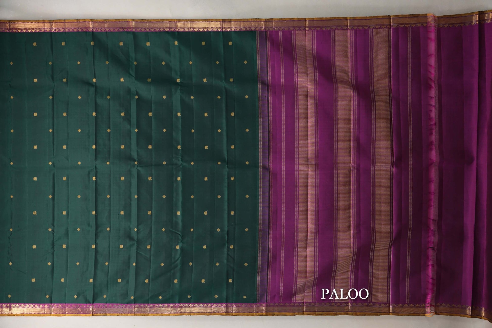 Dark Bottle Green with Magenta with Mustard Selvedge Borders Vintage Kanjivaram Silk Saree paloo