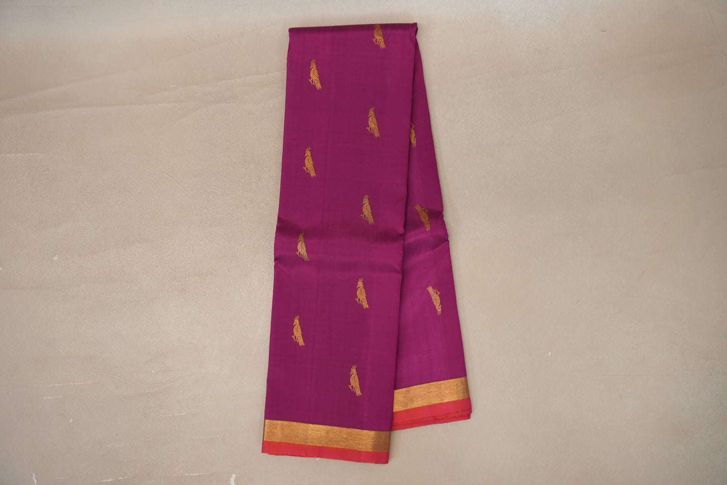 Online Deep Magenta with Orange with Pink Selvedge Borders Vintage Kanjivaram Silk Saree