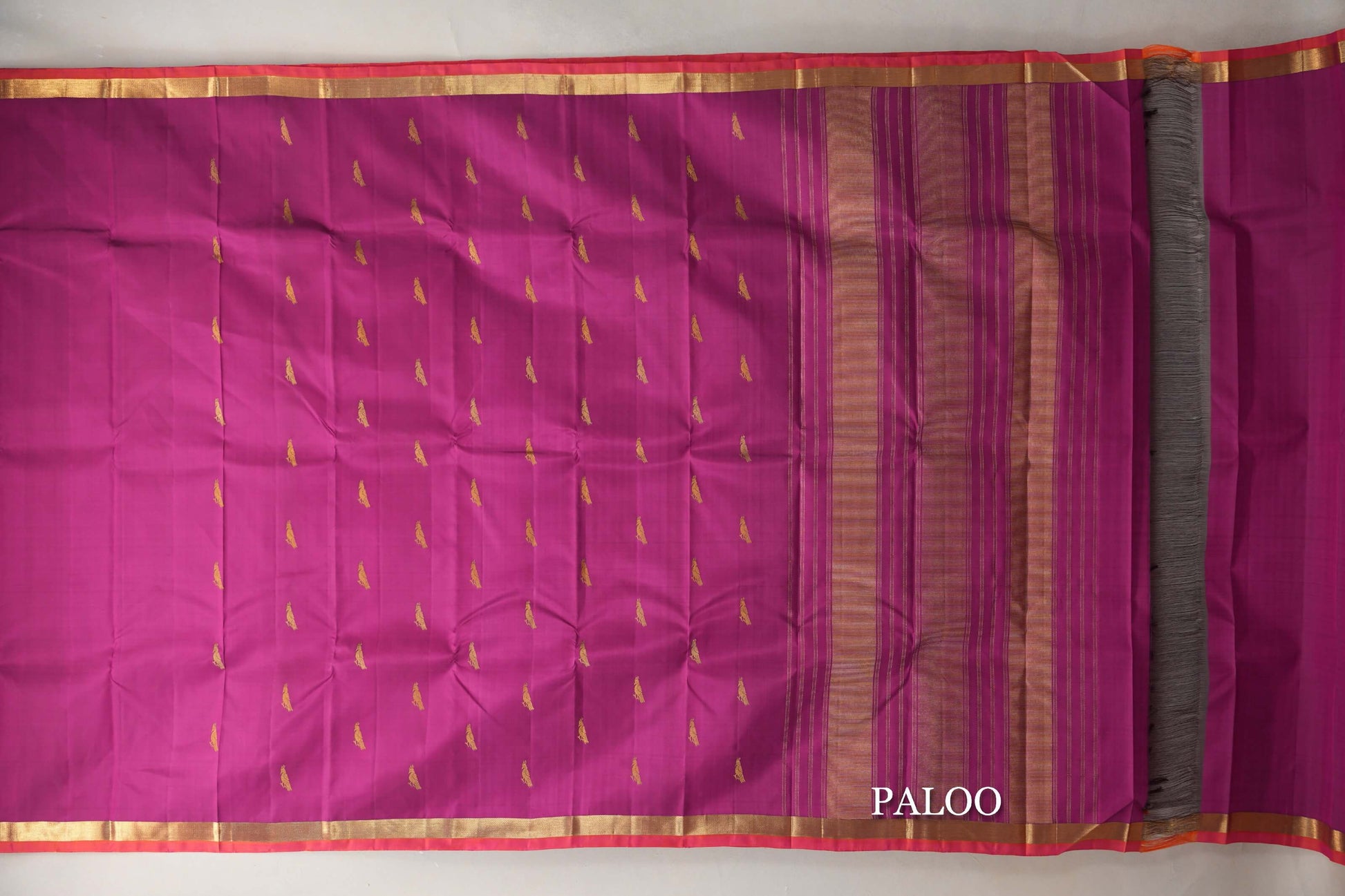 Deep Magenta with Orange with Pink Selvedge Borders Vintage Kanjivaram Silk Saree paloo