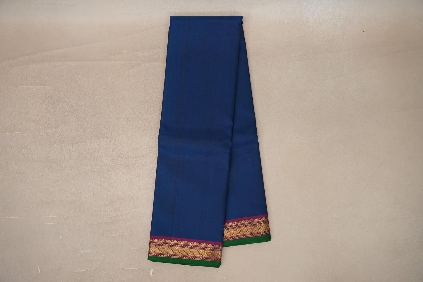 Online Emerald Blue with Deep Magenta with Green Selvedge Borders Vintage Kanjivaram Silk Saree