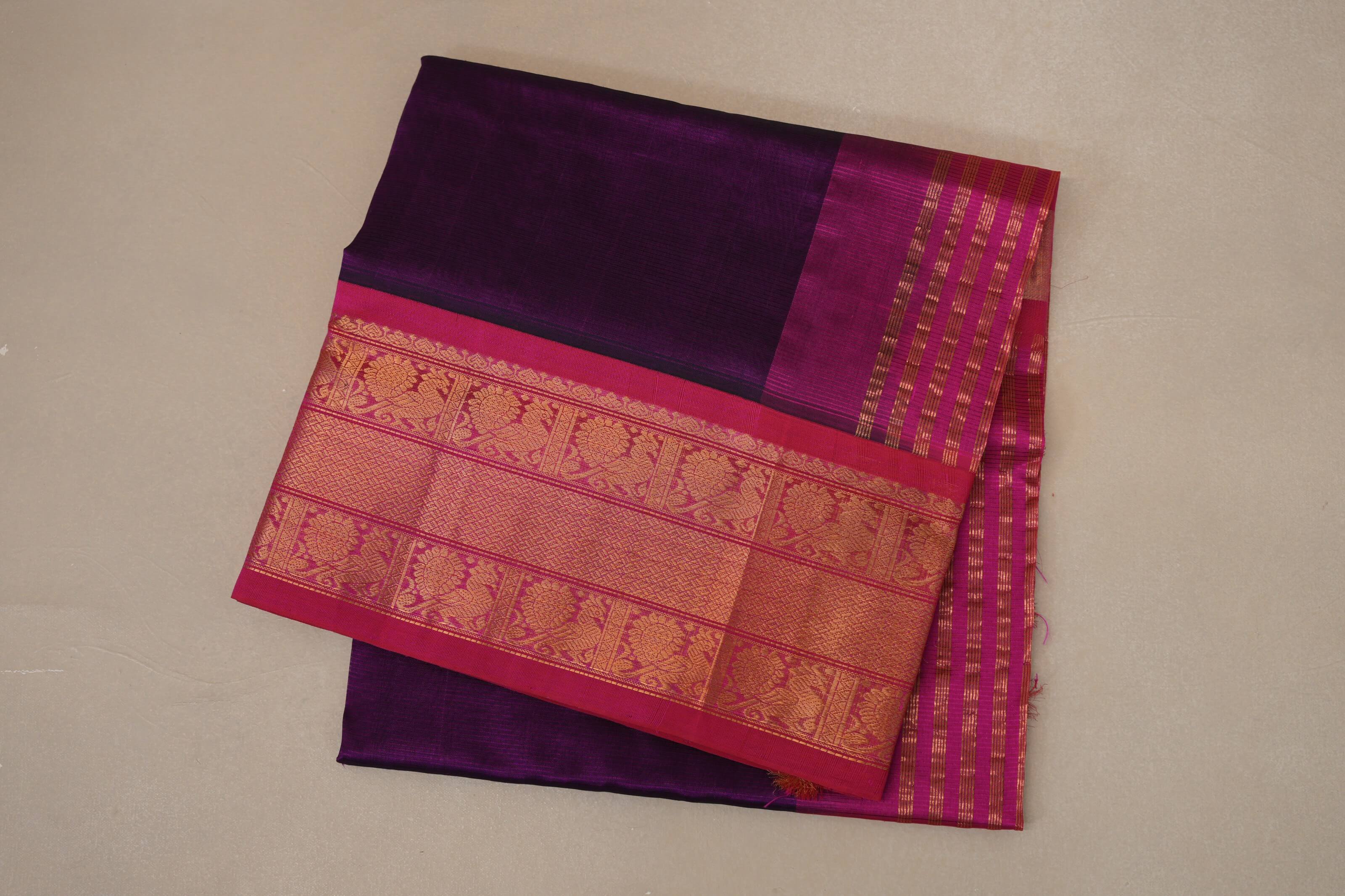 Dark Magenta with Rani Pink Borders Silk Cotton Saree SS8717