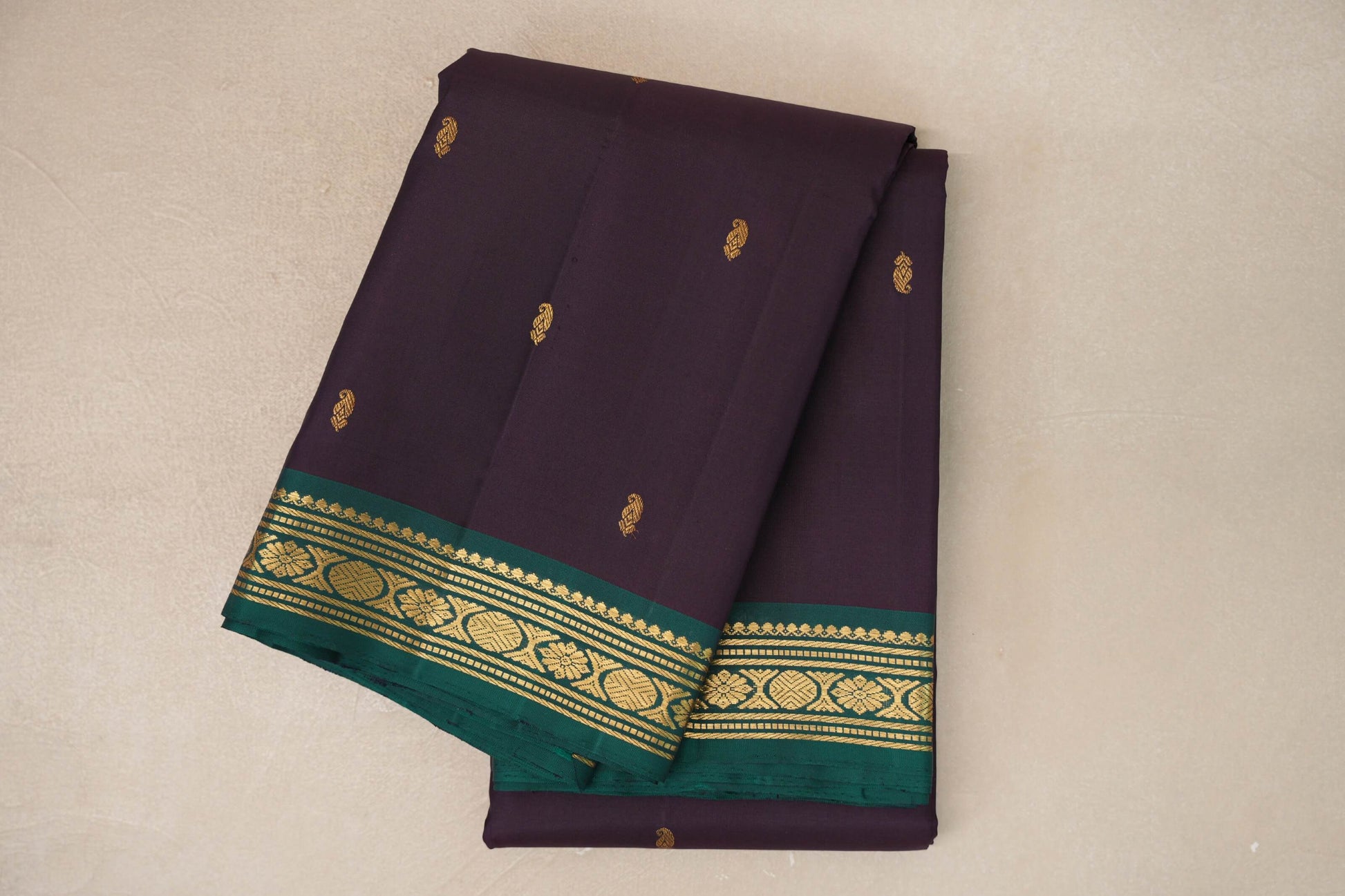 Kanchana Brown with Emerald green Borders Vintage Kanjivaram Silk Saree