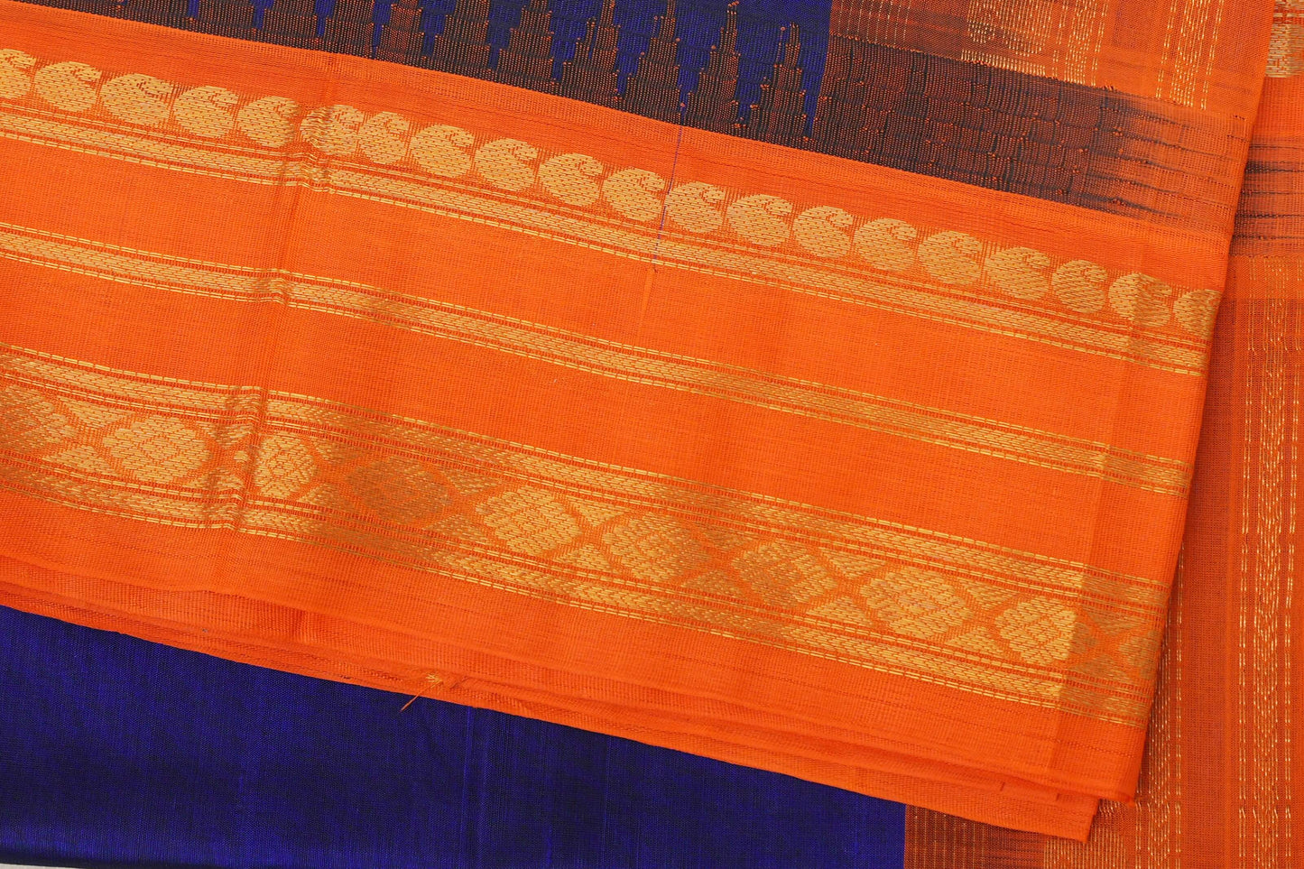 Royal Blue with Bright Orange Borders Silk Cotton Saree border
