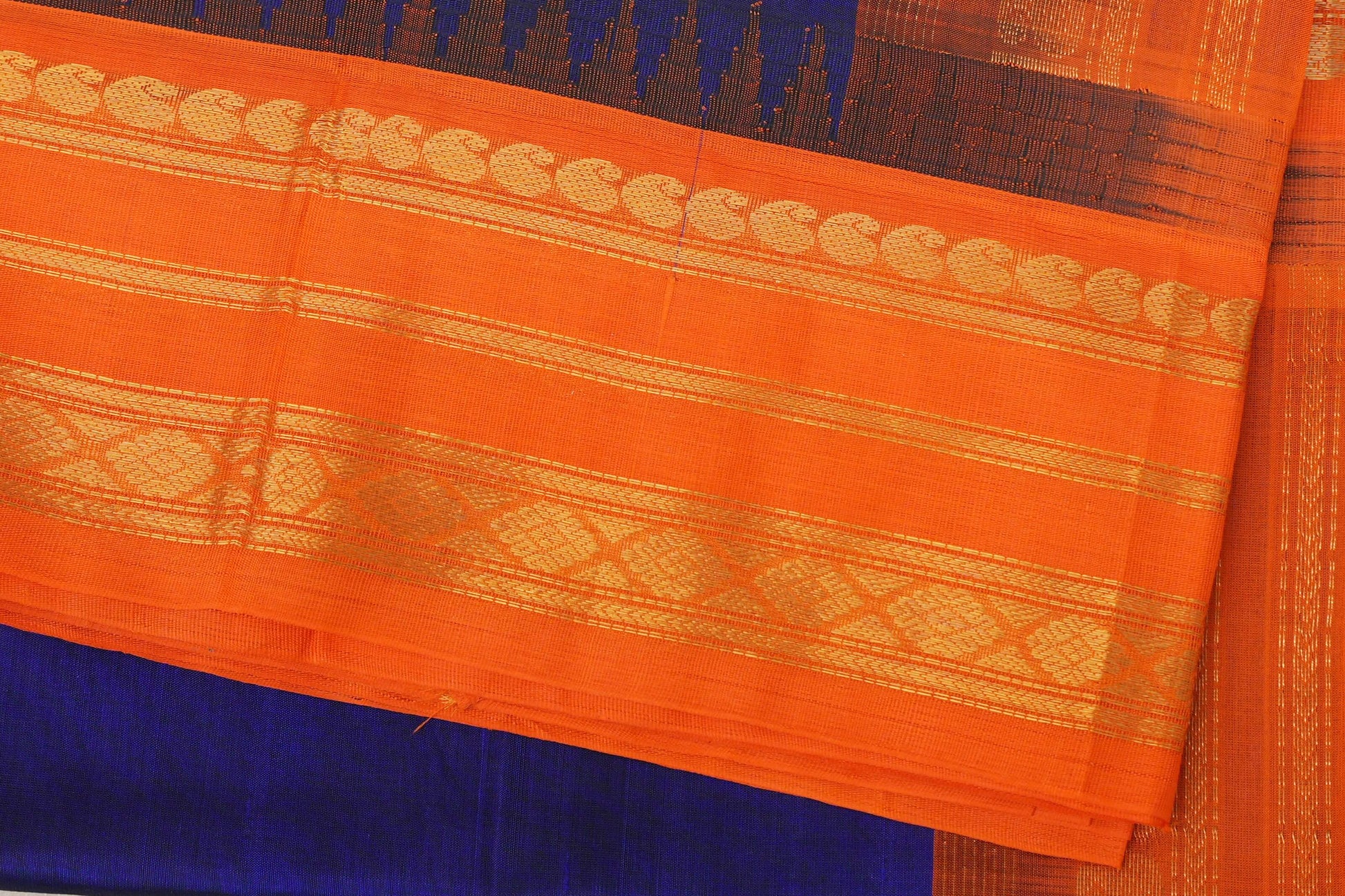 Royal Blue with Bright Orange Borders Silk Cotton Saree border