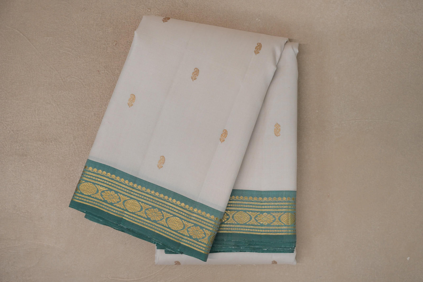 Off-White with Pastel Green Borders Vintage Kanjivaram Silk Saree 