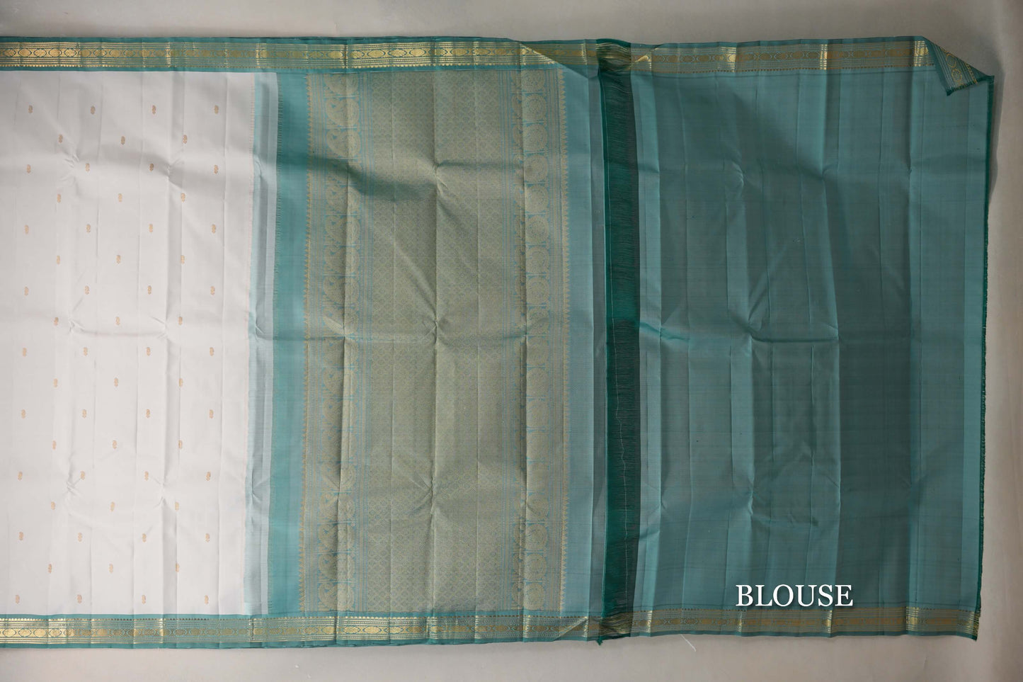 Off-White with Pastel Green Borders Vintage Kanjivaram Silk Saree blouse
