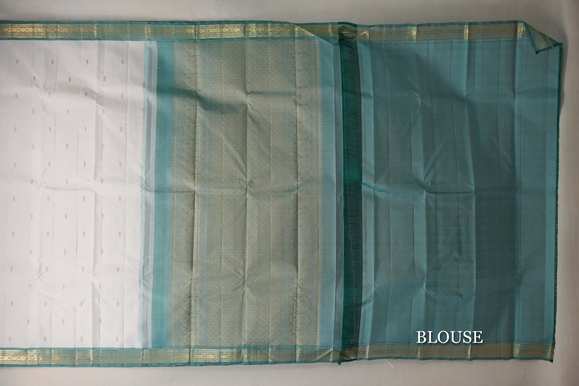 Off-White with Pastel Green Borders Vintage Kanjivaram Silk Saree blouse