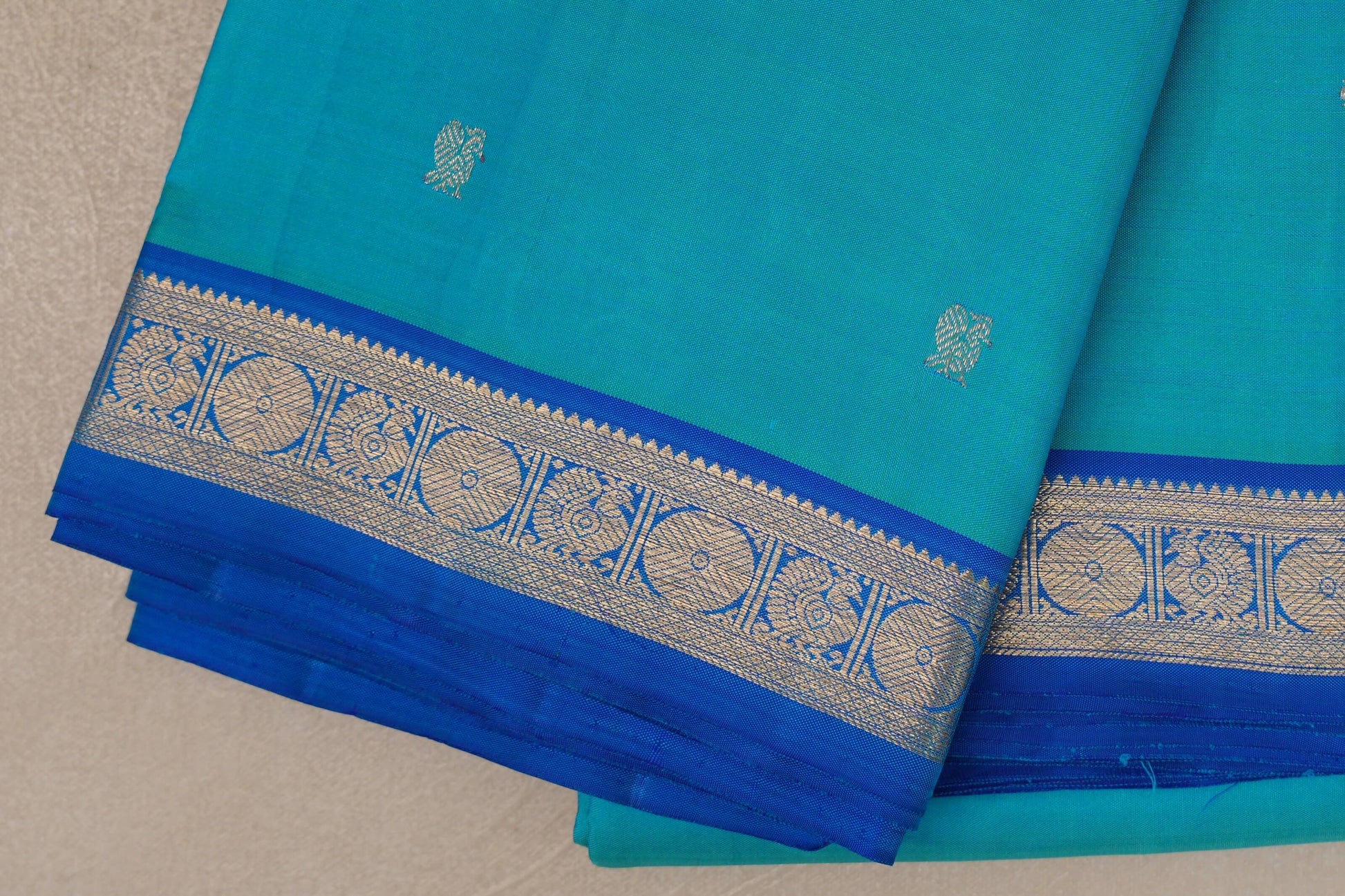 Turquoise Blue Vintage Kanjivaram Silk Saree border