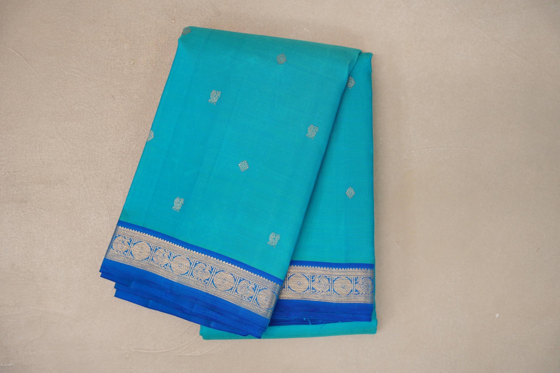 Turquoise Blue with Blue Borders Vintage Kanjivaram Silk Saree