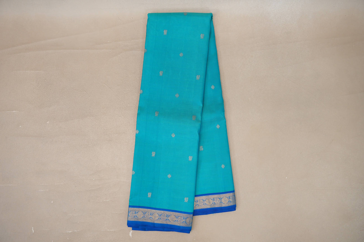 Online Turquoise Blue with Blue Borders Vintage Kanjivaram Silk Saree