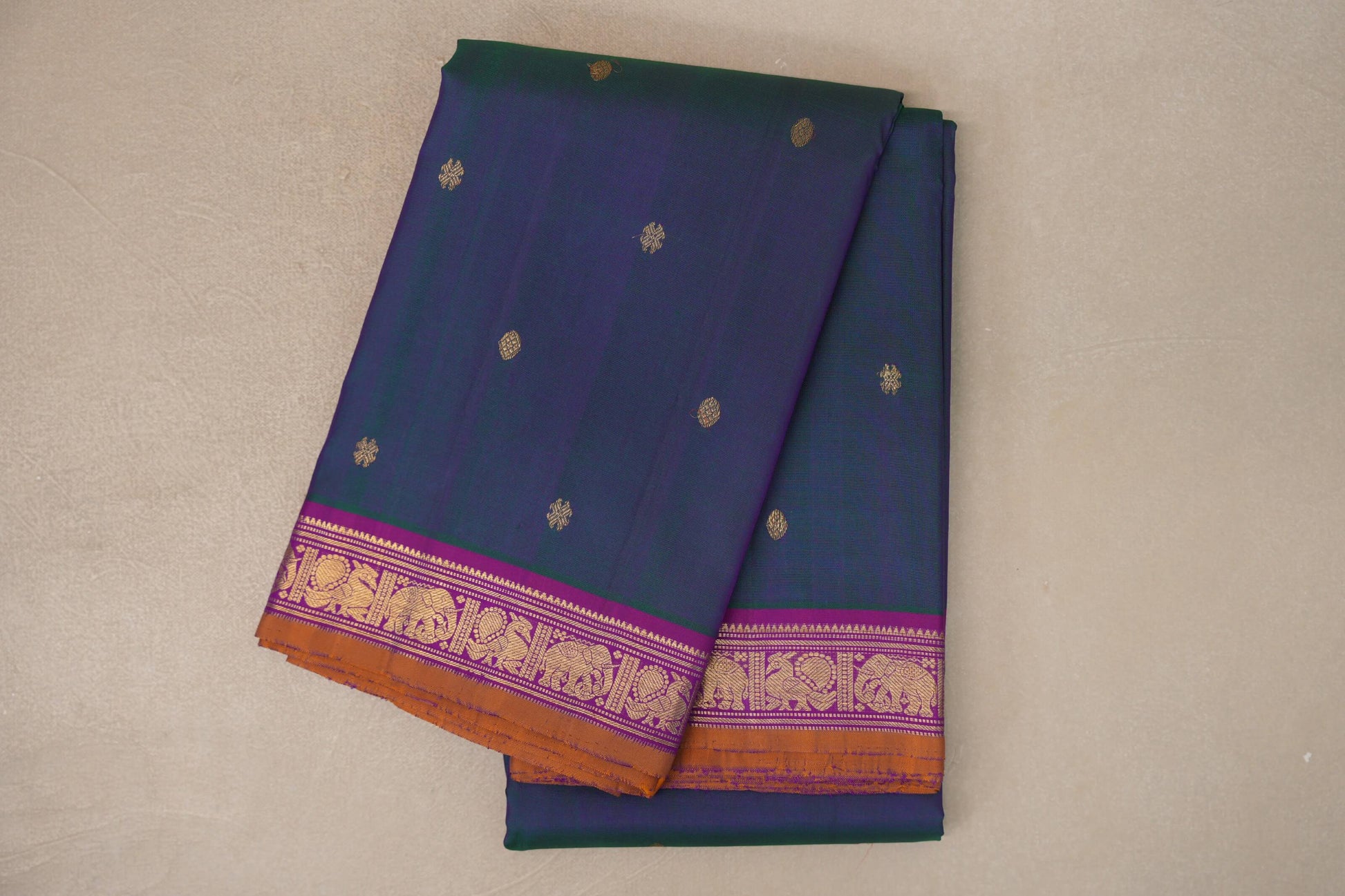 Green and Pink Dual Tone with Magenta with Mustard Selvedge Borders Vintage Kanjivaram Silk Saree