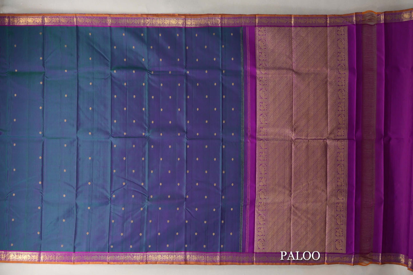 Green and Pink Dual Tone with Magenta with Mustard Selvedge Borders Vintage Kanjivaram Silk Saree paloo